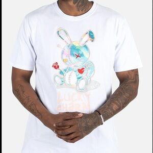 BKYS Lucky Charm Tee Size Large White Tie Dye Satin Graphic Embroidered